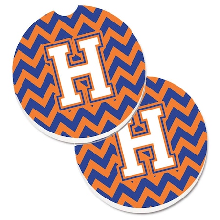 Carolines Treasures Letter H Chevron Blue and Orange No.3 Set of 2 Cup Holder Car Coaster CJ1060-HCARC